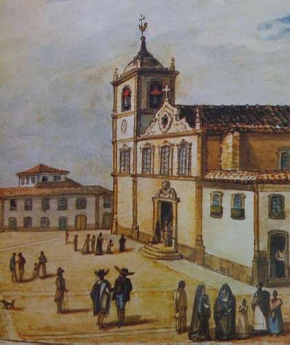 Detalhe de obra S.Pedro, de Debret, 1827, vista da Praça da Sé