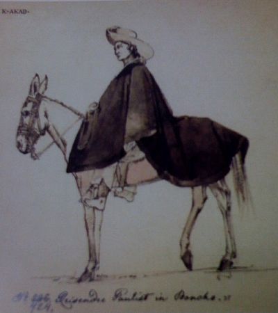 Reisender Paulist in Poncho (Viajante Paulista com Poncho), aquarela de 1817
