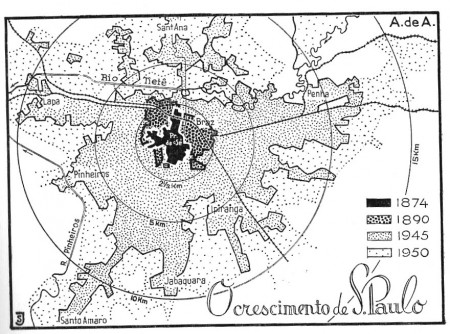 Quadro sobre expansão da cidade de SP/Fonte: A Cidade de São Paulo, Estudos de geografia urbana