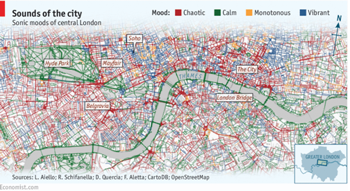 Mapa sonoro de Londres. Fonte: The Economist